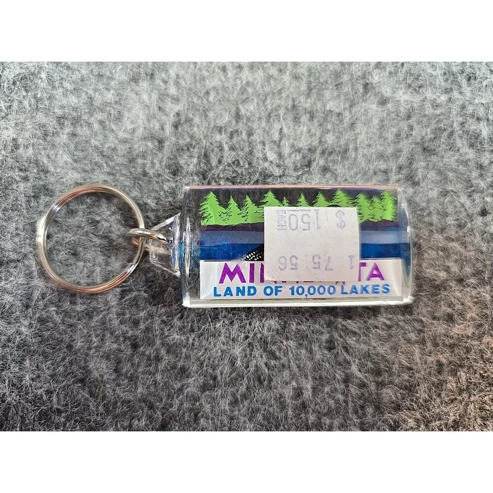 Keychain Minnesota Land of 10000 Lakes Duck Outdoor Scene Souvenir Vtg